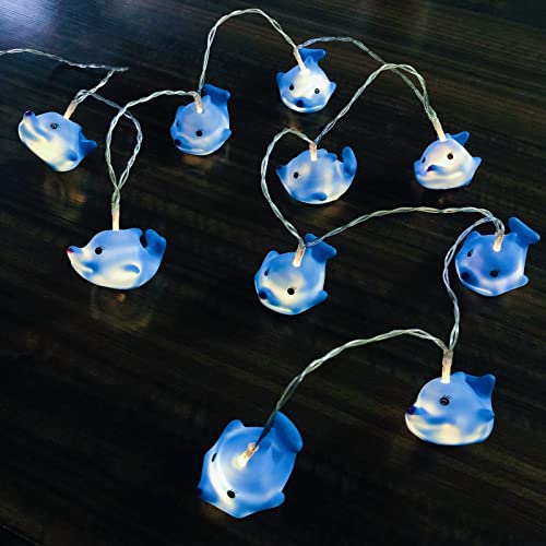 10er LED Lichterkette mit Ozean Tier Delfin Kinderzimmer Batteriebetrieb Lichterkette (1.65m/10led, Delfin) von Riaxuebiy