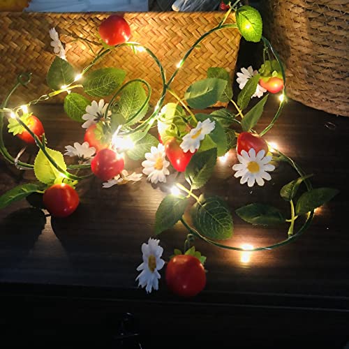 Riaxuebiy 2 Meter Künstliche Erdbeere Lichterketten 20 LED Obstreben Feenlampe Batterie Angetrieben für Weihnachten Urlaub Party Dekoration (Erdbeere Lichterkette, 1 Satz) von Riaxuebiy