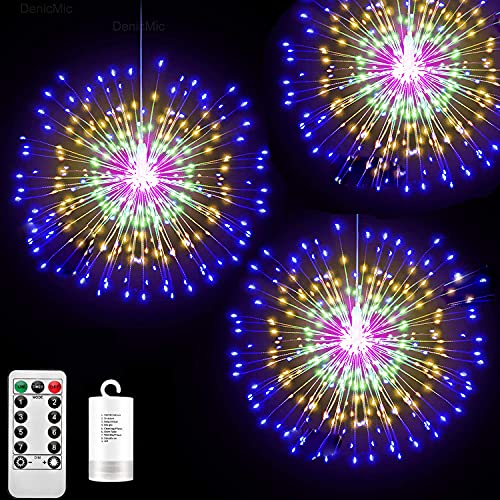Riaxuebiy 3 Set Weihnachten Feuerwerk Lichter 200 LED Hängende Lichterketten Starburst Lights Wasserdicht 8 Modi Dimmbare Twinkle Lichterkette mit Fernbedienung (Bunt) von Riaxuebiy