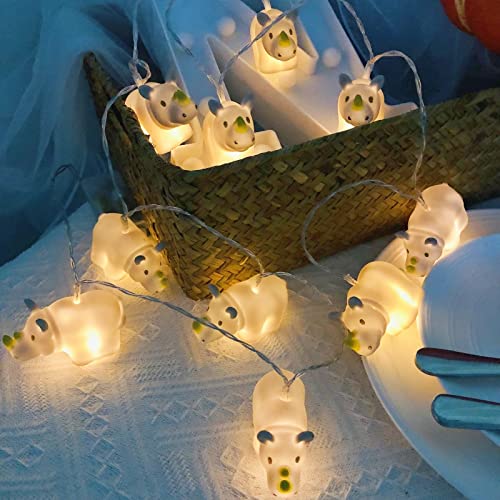 Riaxuebiy 5,4 FT Niedliche Nashorn-Lichterketten,10 LED Nachtlicht Lichterkette Batteriebetrieben für Home Party Camping Dekoration (1.65m/10led, Nashorn) von Riaxuebiy