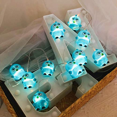 Riaxuebiy Eule Lichterketten Batteriebetriebenes Nachtlicht für Indoor Outdoor Halloween Weihnachten Thanksgiving Home Party Kinder Schlafzimmer Dekoration (1.65m/10led, Blau Eule) von Riaxuebiy