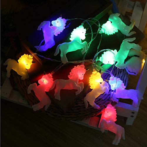 Riaxuebiy Kinderzimmer Nettes Tier Einhorn Pferd 10 LED Lichterketten für Weihnachtslichter Wandfenster Baum Dekorative Lichter Party Kinderzimmer Wohnheim Dekor (Weiß Einhorn-Bunt, 1.5m/10LED) von Riaxuebiy