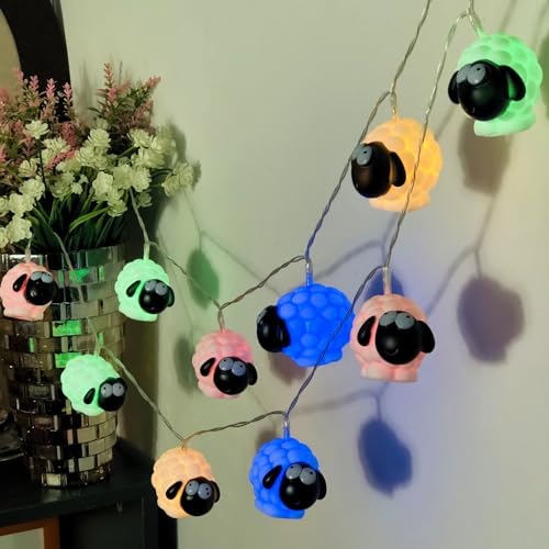 Niedlich Schaf-Lichterketten,Batteriebetriebene Bunt Schaf Dekoratives Tier Nachtlicht Lamm Lichterkette für Garten Eid al-Adha Weihnachten Valentinstag Hochzeit Kinderzimmer Dekoration (3m/20led) von Riaxuebiy