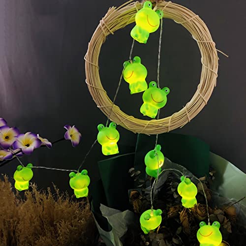 Riaxuebiy Niedliche Frosch Form Lichterketten Frosch Nachtlicht Batteriebetriebenes für Halloween Weihnachten Thanksgiving Home Party Kinder Schlafzimmer Dekoration (1.65M/10LED, Froschkönig) von Riaxuebiy