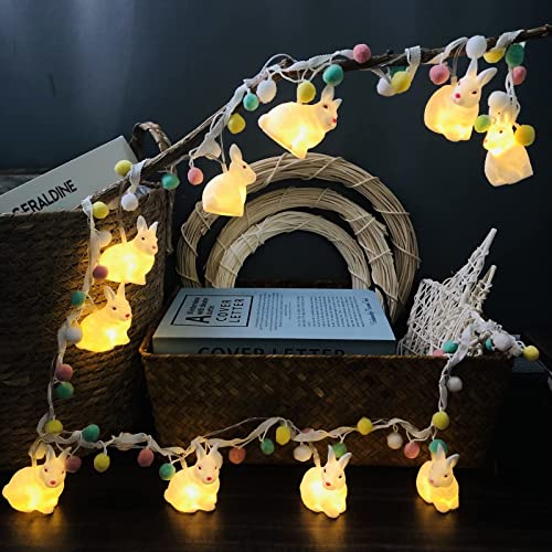 Niedliche Hase mit Pompons LED Lichterketten Batteriebetriebenes Kaninchen Ostern Nachtlicht für Indoor Outdoor Halloween Weihnachten Party Kinder Schlafzimmer Dekoration (Hase mit Pompons) von Riaxuebiy