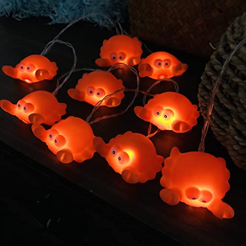 Riaxuebiy Süße Krabben Nachtlichter Einsiedler Krabbenschnur Lichter Crab Fee Leuchten Batterie für Kinder Schlafzimmer Heim Weihnachtsfeiertag Entlassung (1.65M/10LED, Orange Krabbe) von Riaxuebiy