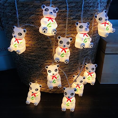 Panda-Lichterkette, LED Panda Party-Lichter, Batteriebetrieben, Kupferdraht Nachtlicht Außen-Lichterkette Wasserdicht für Innenräume, Schlafzimmer, Kinder, Mädchenzimmer, Wanddekoration (1.65m/10led) von Riaxuebiy