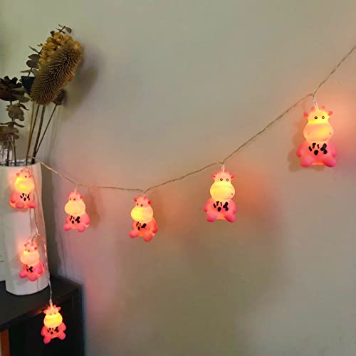 Riaxuebiy 1,65 m 10er LED Milchkuh Lichterkette mit Timer Batteriebetrieben Rosa Kühe Nachtlicht Muttertagsgeschenk Weihnachts Bauernhof Dekoration (Rosa Kuh) von Riaxuebiy