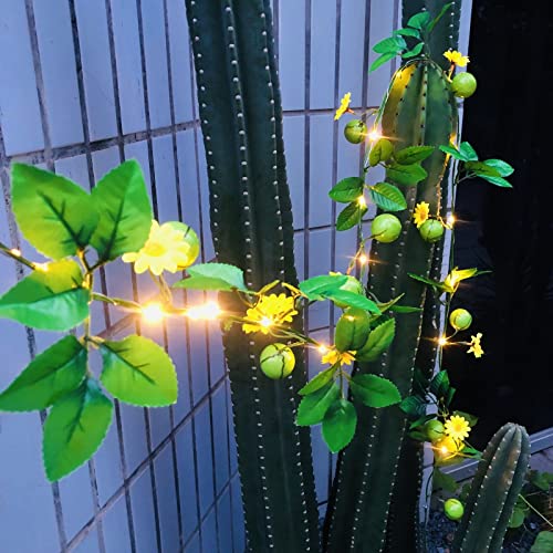 Riaxuebiy 20 LED Künstliche Wassermelonen Lichterketten,6,6 ft Sonnenblumengirlande mit Lichtern Blumen-Efeu Feen Lichterketten für Schlafzimmer Geburtstag Dekoration (Batteriebetriebene) von Riaxuebiy