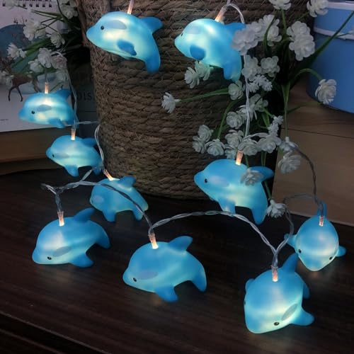 Riaxuebiy 3M 20LEDs Delfin Lichterkette,Kinderzimmer Ozean Tier Delfin USB betrieben Lichterkette Delfin Nachtlicht Für Gartenparty Weihnachtsdekoration Hochzeit Geburtstags Dekoration (Blau Delphin) von Riaxuebiy