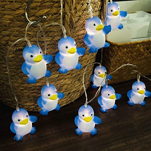 Riaxuebiy 3m Blau Pinguin Lichterketten Pinguin Dekorative Nachtlicht Feenlampe Batteriebetriebene für Party Weihnachten Kinderzimmer Hochzeit Dekoration (20LED, Blau Pinguin) von Riaxuebiy