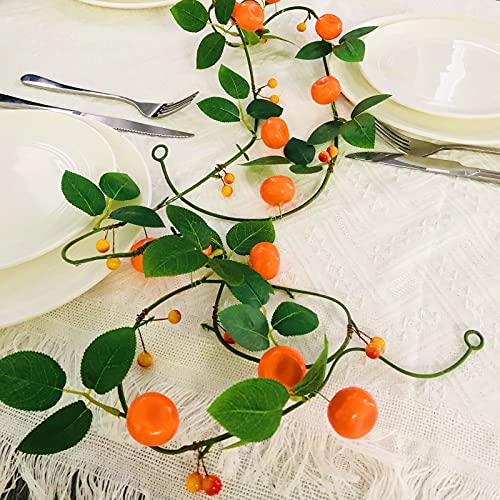 Riaxuebiy 4m Künstliche Mandarine Girlande Obstreben Feenlampe Angetrieben für Weihnachten Urlaub Party Dekoration (Orange Rattan, 2 Sätze) von Riaxuebiy