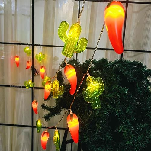 Riaxuebiy Chili-Kaktus-Lichterketten Tropische Lichterketten mit 20 LEDs,Batteriebetrieben 3 Modi für Garten Terrasse Tor Hof Party Hochzeit Schlafzimmer (warmweiß) von Riaxuebiy