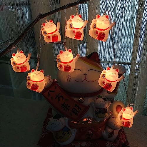 Riaxuebiy Glückliche Katze Saitenlichter, 5,4 Fuß 10 LEDs Süße Kätzchen Animal Lichterkette,Katzen Dekoratives Nachtlicht für Schlafzimmer Party Innen Weihnachts Dekoration (USB betrieben) von Riaxuebiy