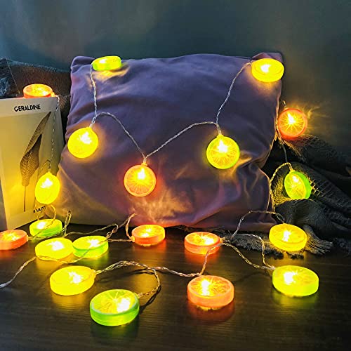 Riaxuebiy Künstliche Zitronenscheibe Girlande 3m 20LED 3D Gefälschte Früchte Hängen Mixcolor Zitronenfee Lichterkette für Hochzeit Garten Herbstdekoration (Mischfarbe Zitrone-USB) von Riaxuebiy