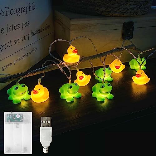 Riaxuebiy Lichterkette Kinderzimmer Junge mit Flash–3 Meter 20LED USB&Batteriebetrieben Nachtlicht Frosch und Ente Deko Geburtstag Lampe Kleine Tier- Party Licht (Batterie&USB) von Riaxuebiy