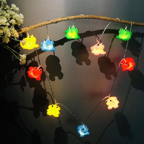 Riaxuebiy Niedliche Frosch Form Lichterketten Frosch Nachtlicht Batteriebetriebenes für Halloween Weihnachten Thanksgiving Home Party Kinder Schlafzimmer Dekoration (Bunter Frosch, 1.65M/10LED) von Riaxuebiy