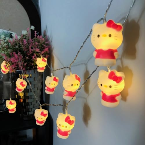 Riaxuebiy USB Lichterketten,Katze Lichterketten, Rosa Krawatte Kätzchen Nachtlicht für Valentinstag Hochzeits Kinder Schlafzimmer Dekoration (1.65m/10led) von Riaxuebiy