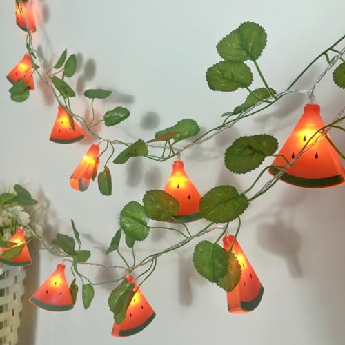 Riaxuebiy Wassermelonen Dekor Lichterkette,USB oder Batteriebetrieben Obst-Nachtlichter für Sommer Zuhause Party Erntedankfest Weihnachtsdekoration (Wassermelone+Blatt, 3m/20led) von Riaxuebiy