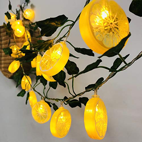 Riaxuebiy Zitrone Lichterkette 20LED Lichterketten Girlandenkranz Künstliche Grüne Blattblumen Valentinstag Party Hochzeit Garten Weihnachtsdekor Raum Innen Draussen Dekoration (Zitrone-B, 2m/20LED) von Riaxuebiy