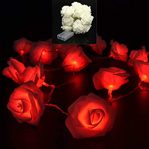 Riaxuebiy Rose Lichterkette Batteriebetriebene 50 LED Rose Rose Lichterketten Girland Kranz für Schlafzimmer Hochzeit Geburtstag Familienfeier Gartendekoration (Rot Licht, 5m-Weiße Rose) von Riaxuebiy