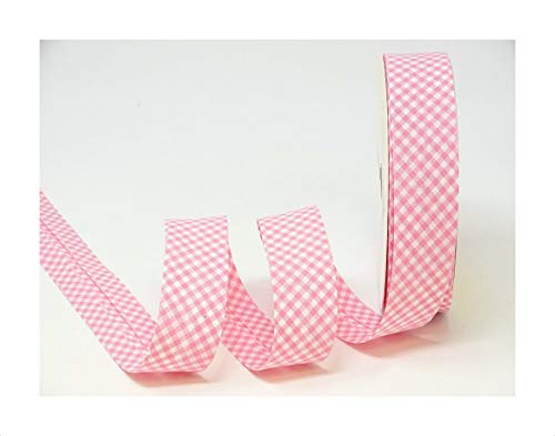 Schrägband, kariert, 25 mm x 5 m, Babyrosa / Weiß Baby Mädchen Besatz Nähen Kurzwaren Wimpelkette Basteln Quilten Patchwork etc. in Ribbon Queen Markenverpackung Baby Pink Gingham von Ribbon Queen