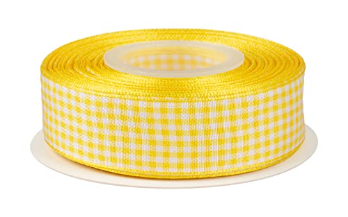 Gingham-Band, 2,5 cm, 22,7 m, kariertes Band mit gewebtem Rand, für Bastelarbeiten, Blumenstrauß, Verpackung, Heimdekoration (gelb) von Ribbonitlux