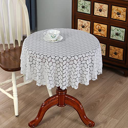 Ricemru Boho Tischdecke Spitze Rund 100 Vintage Landhausstil Weiß Spitzentischdecke Blatter Stickerei Tischtuch Tafeldecke für Hochzeit, Party von Ricemru