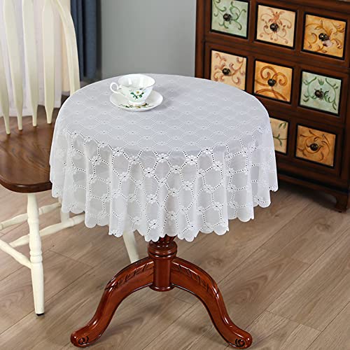 Ricemru Boho Tischdecke Spitze Rund 100 Vintage Landhausstil Weiß Spitzentischdecke Diamantgitter Stickerei Tischtuch Tafeldecke für Hochzeit, Party von Ricemru