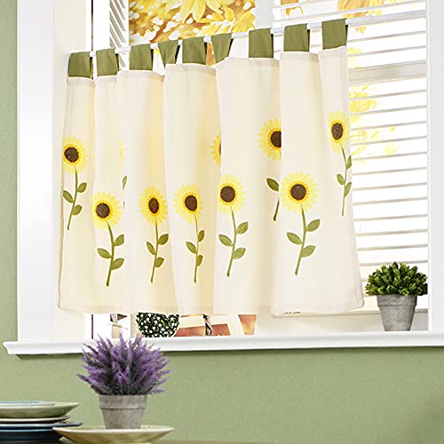 Ricemru Kurz Scheibengardinen Blickdicht Landhausstil Schlaufen Sonnenblume Bistrogardinen Modern Küche Kurzgardine Vorhänge für Kleine Fenster,200x77cm von Ricemru