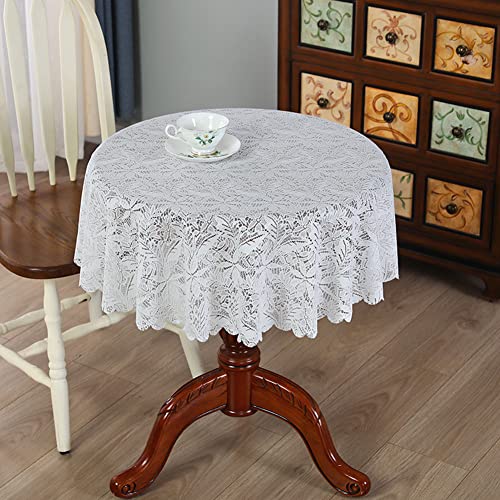 Ricemru Runde Tischdecke Boho 180 Rund Spitze Vintage Landhausstil Weiß Spitzentischdecke Blatter Pflanze Stickerei Tischtuch Tafeltuch für Hochzeit, Party von Ricemru