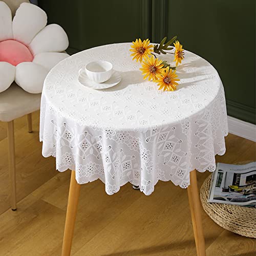 Ricemru Runde Tischdecke Boho 180 Rund Spitze Vintage Landhausstil Weiß Spitzentischdecke Blumen Stickerei Tischtuch Tafeltuch für Hochzeit, Party von Ricemru