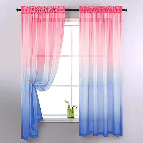 Ricemru Vorhange Farbverlauf Rosa Blau,2er Set Voile Gardinen Farbverlauf Halbtransparent,Bunt Farbverlauf Vorhänge mit Rod Tasche für Kinderzimmer Wohnzimmer Schlafzimmer,132x243 von Ricemru