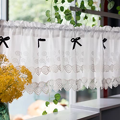 Ricemru Weiß Bistrogardine Landhausstil Vintage Shabby mit Häkelspitze Quasten Scheibengardine Küche Kurzgardinen Kurzstores Gardinen Halbe Fenster Vorhänge 1 Stück,200x40cm von Ricemru