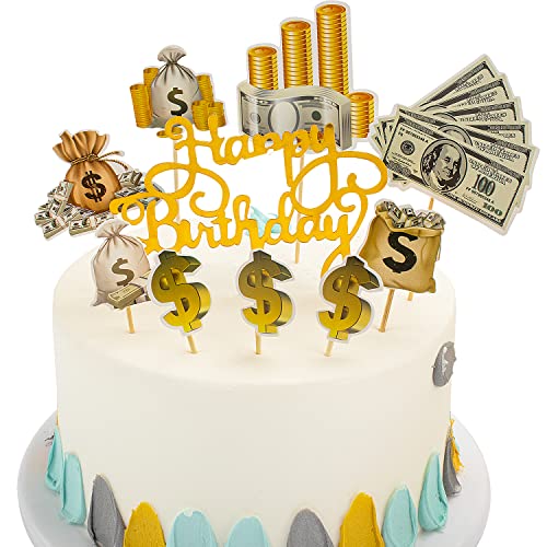 Happy Birthday Cake Topper Dollar Cupcake Topper Geld Thema Kuchen Dekoration für Geburtstag Abschluss Hochzeit Party, 10 Stück von Rich Boxer