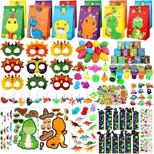 RichSmile 230 Stück Dinosaurier Party Mitgebsel Kindergeburtstag Gastgeschenke Geschenk, Dino Party Dinosaurier Stempel Kinder Tattoos Schnapparmband Geschenktüten Kinder Dino Deko kindergeburtstag von RichSmile