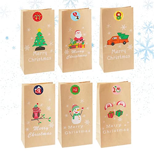Richolyn Weihnachtstüten aus Papier | Adventskalender Papiertüten,24 Wiederverwendbare Papiertüten-Set und Nummernaufkleber-Set DIY Adventskalender-Bastelset für die Wand im Heimbüro von Richolyn