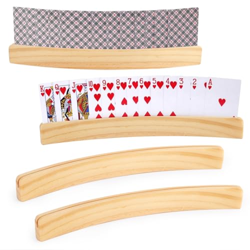 4 Stück Kartenhalter Kinder, Kartenhalter Spielkarten, 33cm Spielkartenhalter Holz, Kartenhalter Spielkarten Freisprech Spielkartenständer aus Holz, Spielkartenhalter für Kinder Erwachsen Senioren von Rickwayy