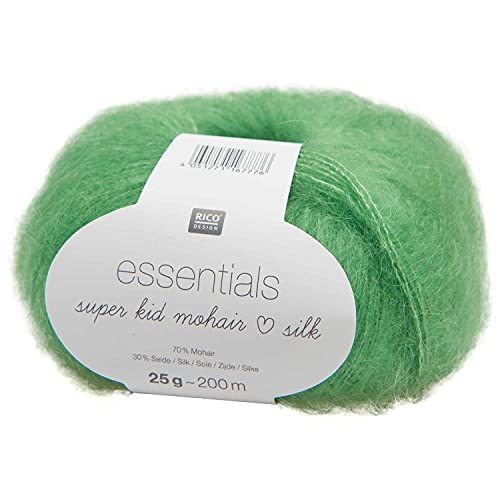 Rico Essentials Super Kid Mohair loves Silk, Fb. 50 grün, Lacegarn aus Super Kid Mohair & Seide zum Stricken und Häkeln, Lacewolle Nadelstärke 4,5 mm, 25g von Rico Design