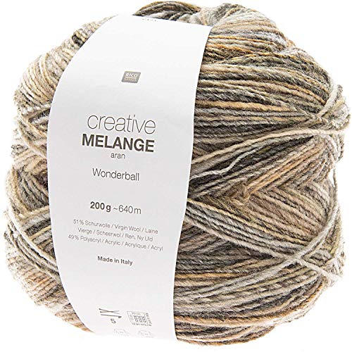 Rico Design Creative Melange Aran Wonderball, Farbverlaufswolle Nadelstärke zum Stricken oder Häkeln, Wolle 200g Knäuel (001, 200) von Rico Design