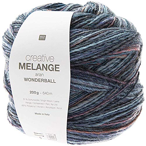 Rico Design Creative Melange Aran Wonderball, Farbverlaufswolle Nadelstärke zum Stricken oder Häkeln, Wolle 200g Knäuel (007, 200) von Rico Design