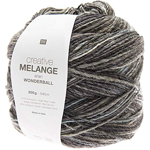 Rico Design Creative Melange Aran Wonderball, Farbverlaufswolle Nadelstärke zum Stricken oder Häkeln, Wolle 200g Knäuel (008, 200) von Rico Design