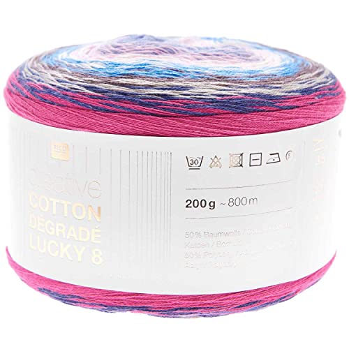 Rico Design Bobbel Farbverlauf Creative Cotton Degrade Lucky 8 blau-pink (14), 200g Farbverlaufswolle zum Häkeln oder Stricken von Rico Design