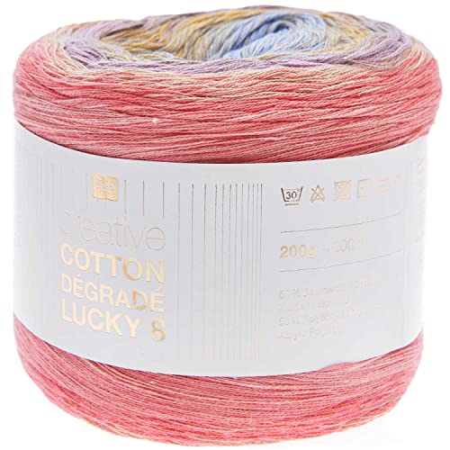 Rico Design Bobbel Farbverlauf Creative Cotton Degrade Lucky 8 multicolor (11), 200g Farbverlaufswolle zum Häkeln oder Stricken von Rico Design