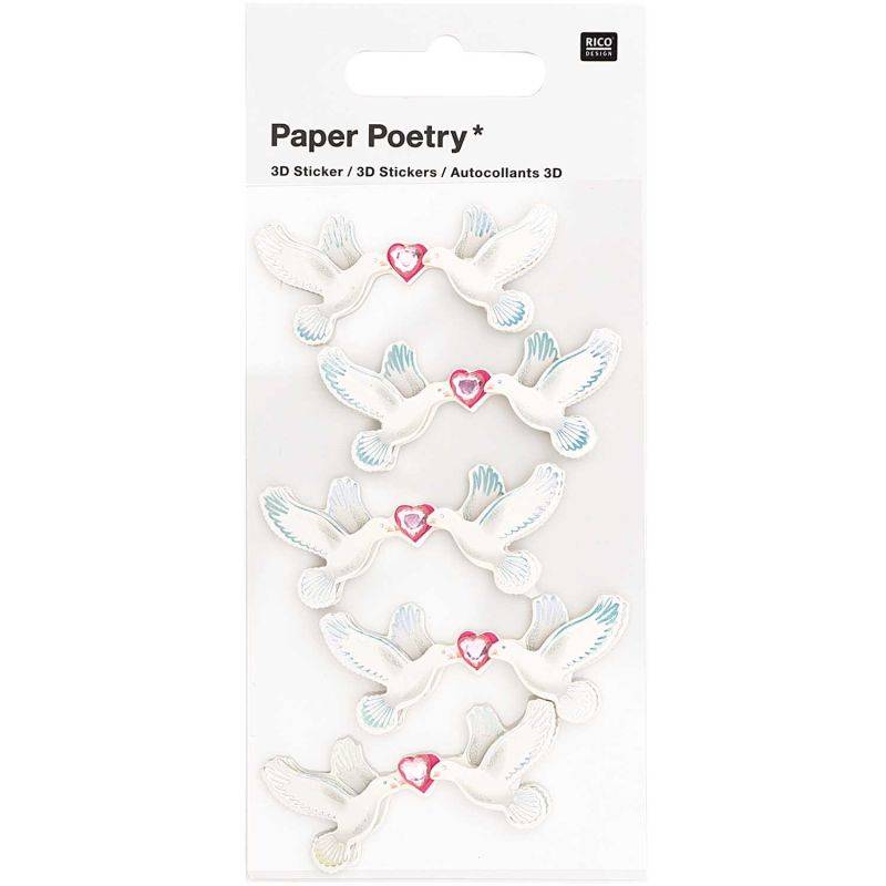 Paper Poetry 3D-Sticker Tauben 5 Stück von Rico Design