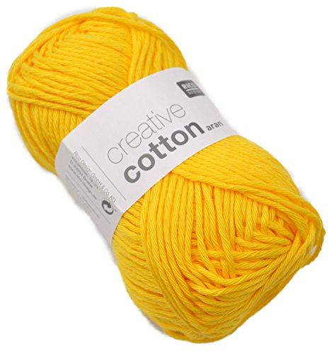 Rico Creative Cotton Aran Häkelgarn Baumwolle 50g 85m Lauflänge/Knäuel (Fb 68 banane), Häkelwolle Baumwolle von Rico Design