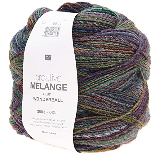 Rico Creative Melange Aran Wonderball Fabe 12, Farbverlaufswolle Nadelstärke 5 mm zum Stricken oder Häkeln, Wolle 200g Knäuel von Rico Design