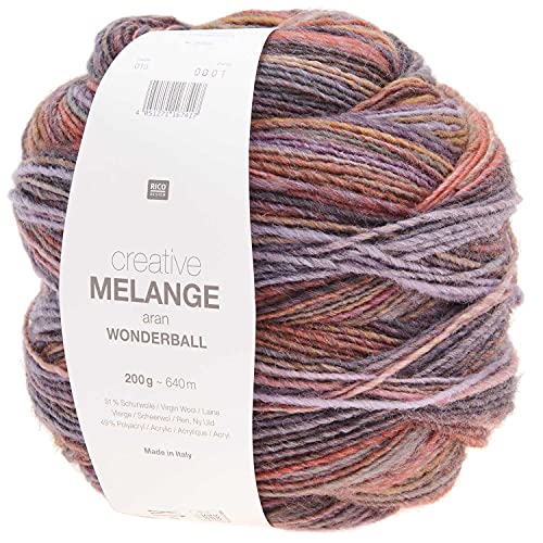 Rico Creative Melange Aran Wonderball Fabe 15, Farbverlaufswolle Nadelstärke 5 mm zum Stricken oder Häkeln, Wolle 200g Knäuel von Rico Design