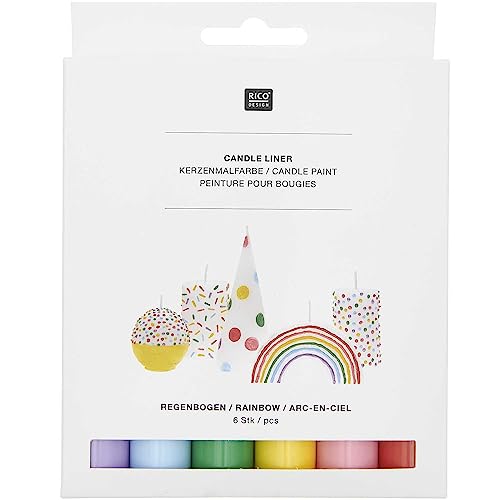 Rico Design 6 Stück Kerzen Liner, Kerzenmalfarbe - Kerzenmalkit - Mittelgroß - Erwachsene - Unisex - Tropisch - Ganzjährig - Regenbogen - Acryl - Mehrfarbig - Wachs - Faltbar: Nein von Rico Design