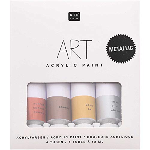 Rico Design Art Künstler Acrylfarben Set Metallic - 4 Farben je 12 ml Tuben - Malfarbe für Anfänger, Profikünstler, Kinder & Erwachsene von Rico Design